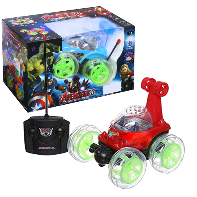 Avengers 360 Degrees Rotating Front Axle Spinning Wheels Avengers Stunt Car with Colorful 3D Lights &amp; Music (Color and Design May Vary)