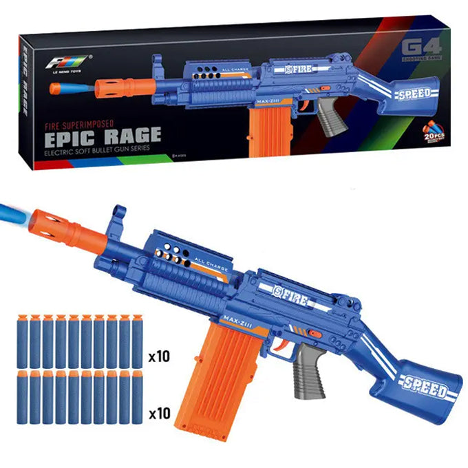 New Epic Rage Electric Toy Gun - Soft Darts Nerf Toy Gun – Blue