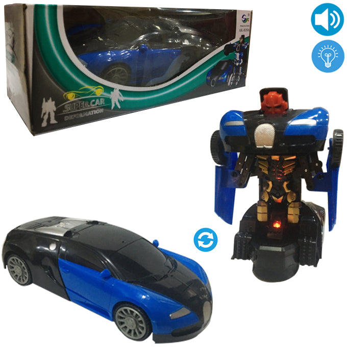 Transformer Bugatti Robot Car - Light &amp; Music - Blue