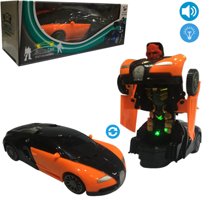 Transformer Bugatti Robot Car - Light &amp; Music - Orange