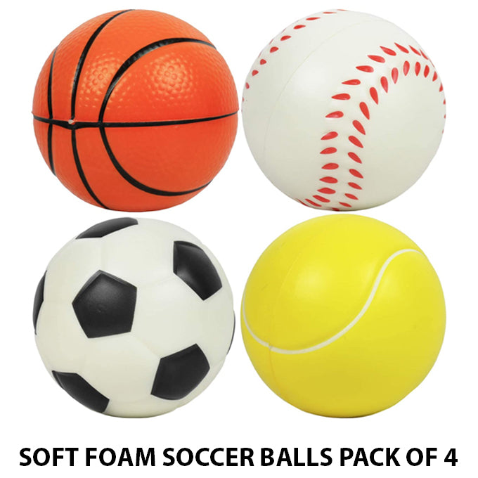 Soft Foam Soccer Sport Balls Pack for Kids - Pack of 4 Different Sport Balls