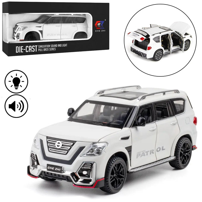 XLG Nissan Patrol Die Cast Model Car 1:24 Scale - Lights &amp; Music - White