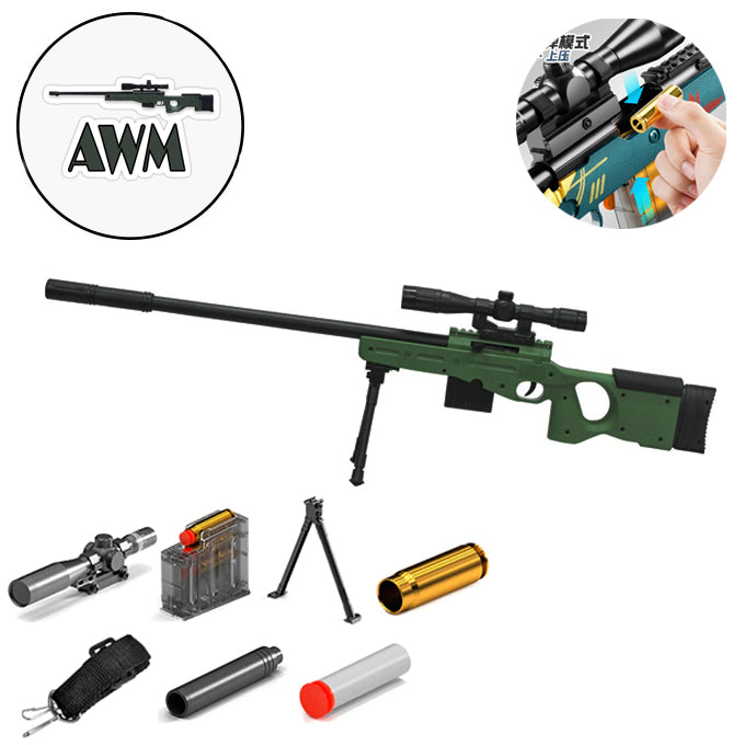 AWM Shell Ejection Soft Darts Toy Gun - Toys For Boys - Manual Reload Soft Darts