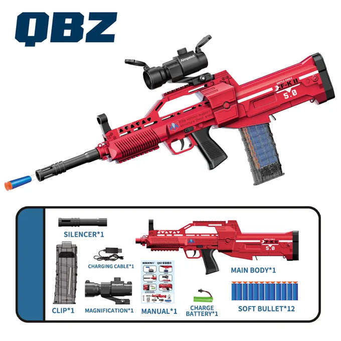 QBZ Electric Automatic Assault Riffle Shooting Toy Gun With Soft Darts Toys For Boys No.1219 - Assorted Multi Color