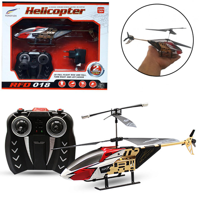 Remote Control Helicopter RFD-018 - 2 Channel Rechargeable Toy For Kids - Multi Color