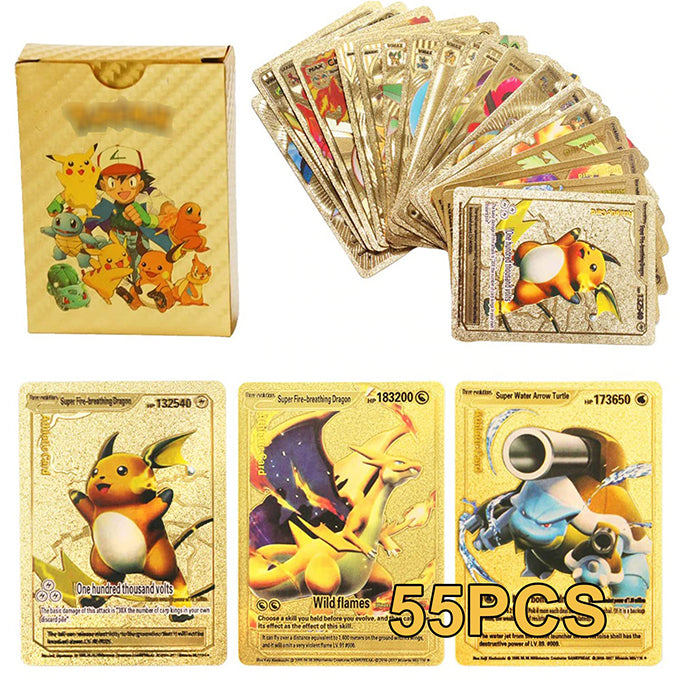 55pcs Pokemon Gold Foil Cards Anime Cartoon Pokemon English Version Tcg Card For Fans Collection