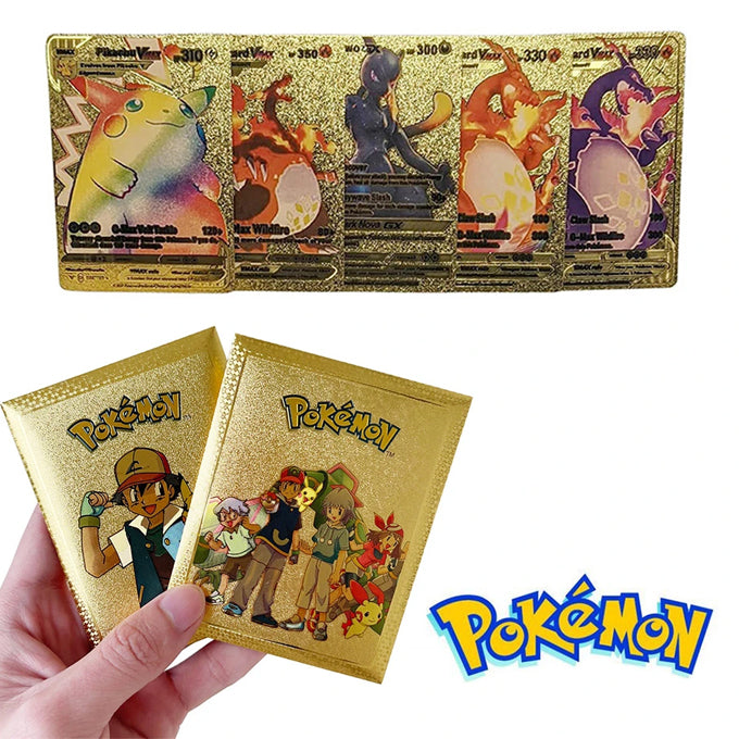 10 Pcs Pokemon Gold Foil Cards Pack Anime Cartoon Pokemon English Version Tcg Card For Fans Collection