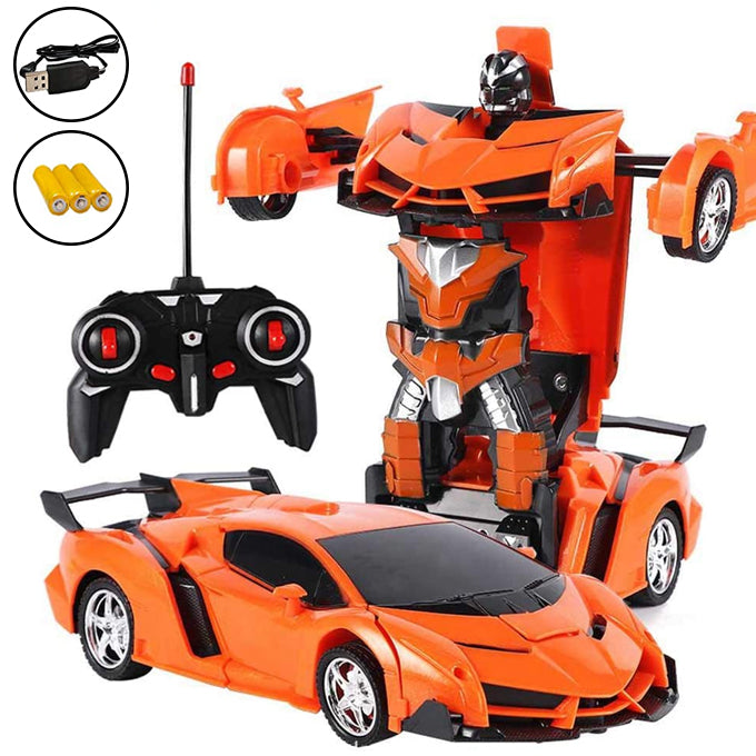 Remote Control 2 In 1 Transformer Deformation Robot Lamborghini Car With Lights &amp; Music - Orange
