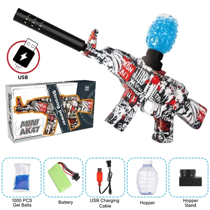 AK47 Gel Blaster Rechargeable Electric Toy Gun With 1000 Pcs Gel Balls - Multi Colors