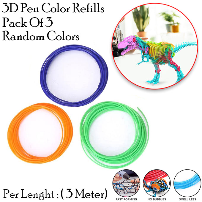 3D Printing Doodle Pen Color Refills - Pack of 3 - Random Colors - 3 Meter Length