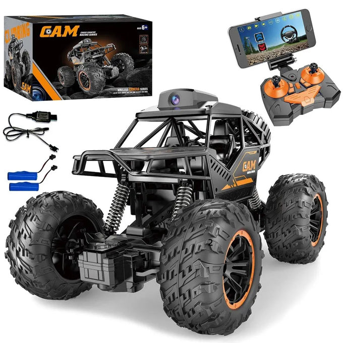 Remote Control Car With Camera WiFi 720P HD FPV Camera, 2.4Ghz 1:18 Scale Off-Road Remote Control Rechargeable Monster Truck Toys for Boys