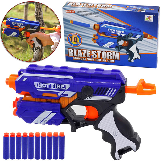 Blaze Storm Manual Pull Nerf Soft Darts Pistol With 10 Pcs Soft Darts - Toys For Boys - 7036