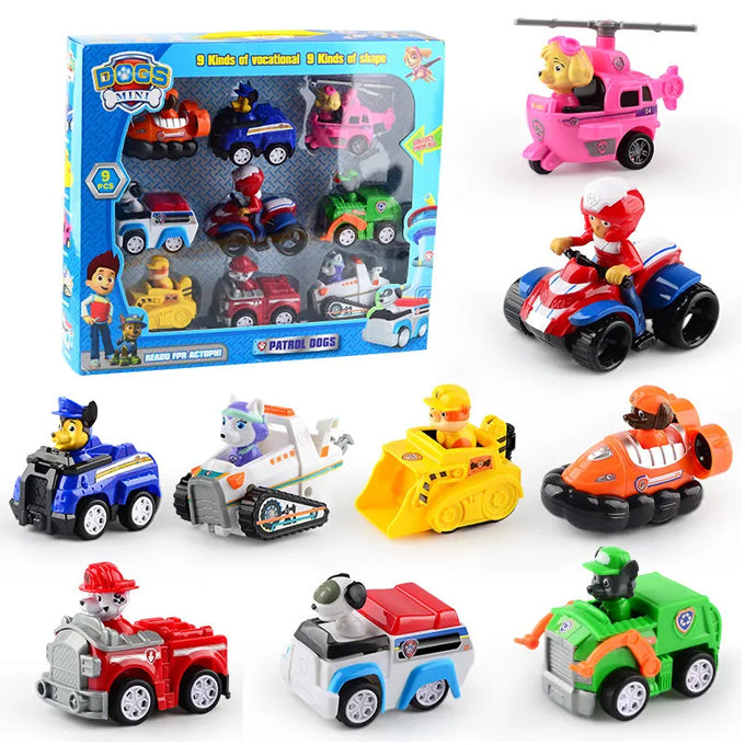 Paw Patrol Dog Rescue 9 Pieces Pull Back Car Set For Kids - Patrulla Canina Ryder Anime Action Figures Model Car Toy Gift