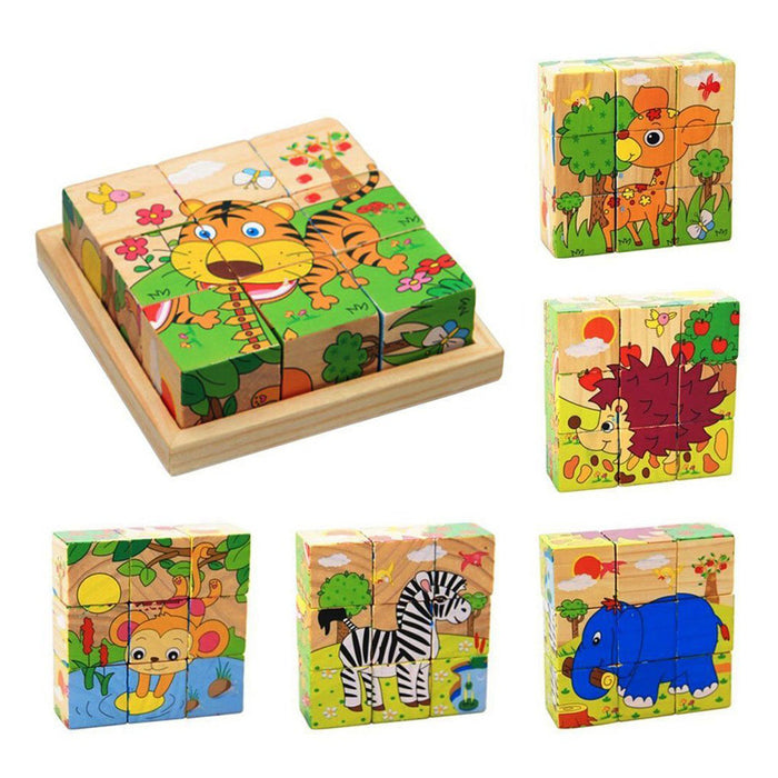 Wild Animals with Elephant - Cubical Wooden Puzzle