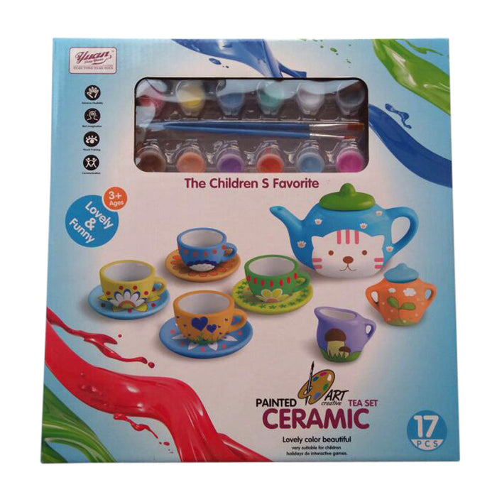 Painted Ceramic Tea Set - 17 pcs set