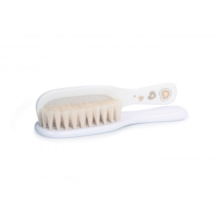 Baby Brush with Comb „Newborn Baby” (soft, natural hair) - white